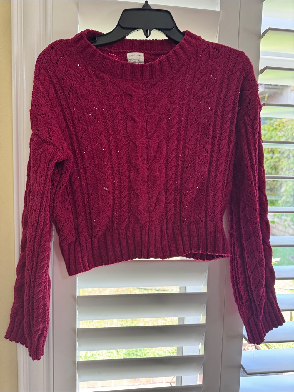 Hippie Rose Burgundy Cable Knit Crewneck Sweater